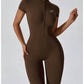Rockstar Peach - Scuba Short Sleeve Zip Jumpsuit