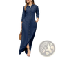 Denim Button Front Long Sleeve Maxi Dress