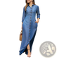 Denim Button Front Long Sleeve Maxi Dress