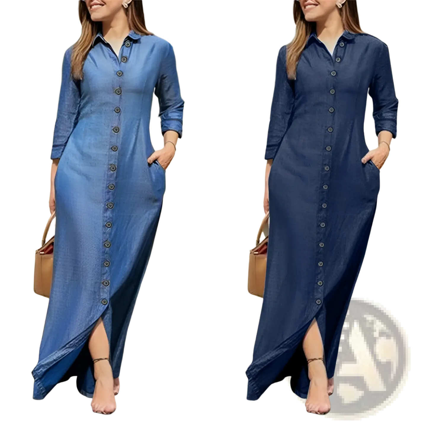 Denim Button Front Long Sleeve Maxi Dress