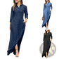 Denim Button Front Long Sleeve Maxi Dress