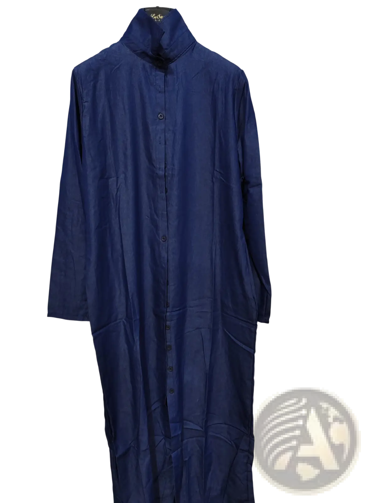 Denim Button Front Long Sleeve Maxi Dress