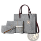 Denim and Leather Three Piece Multi Compartment Handbag Set
