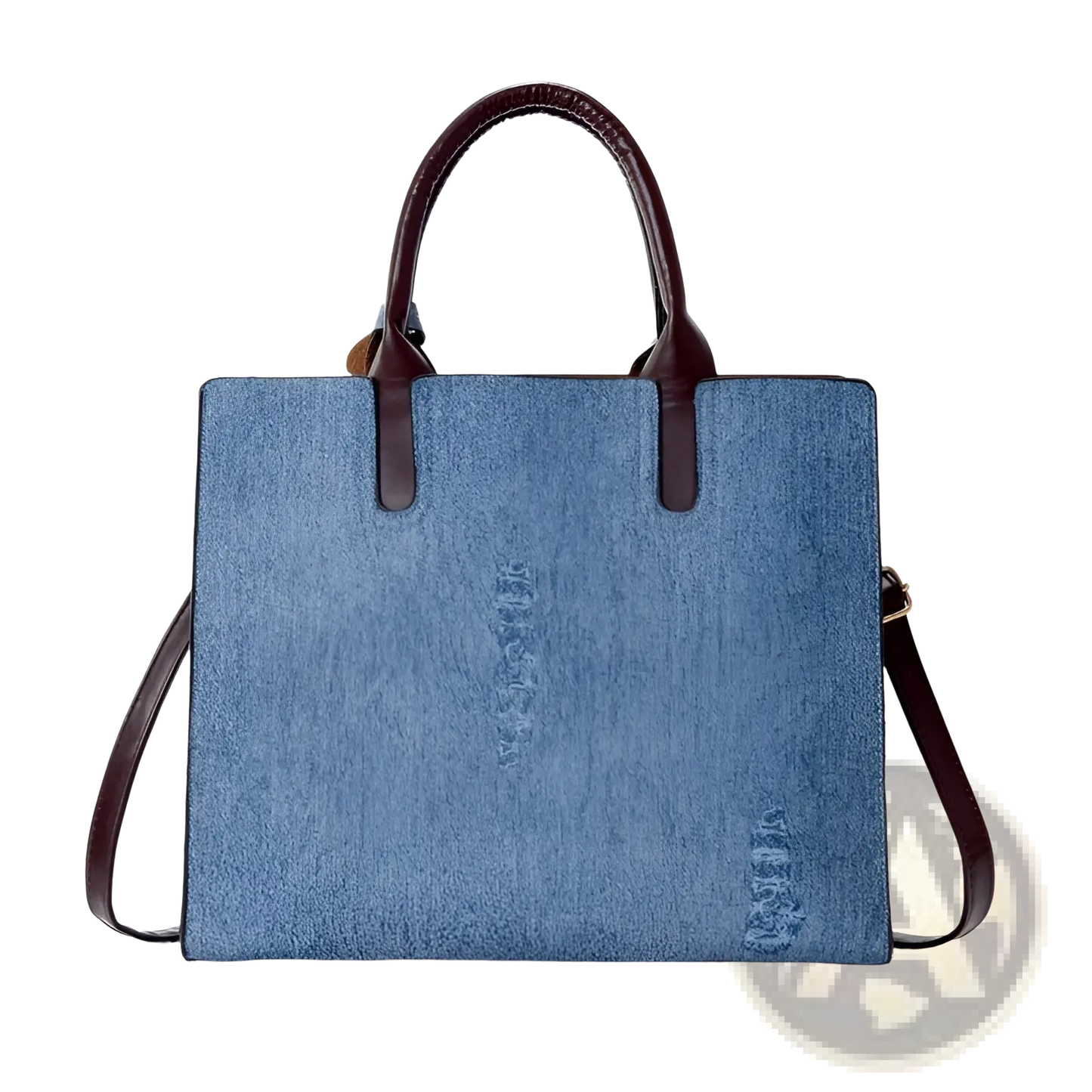 Denim and Leather Three Piece Multi Compartment Handbag Set