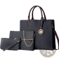 Denim and Leather Three Piece Multi Compartment Handbag Set