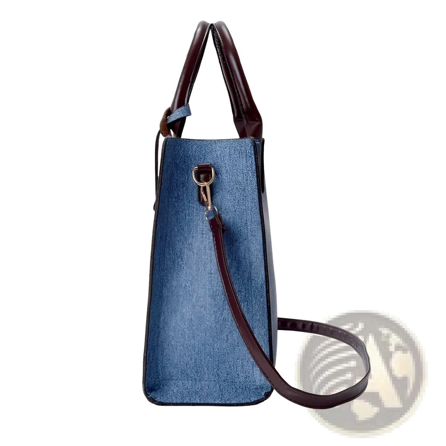 Denim and Leather Three Piece Multi Compartment Handbag Set