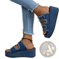 Denim Wedge Buckle Sandals Frayed Platform Shoes