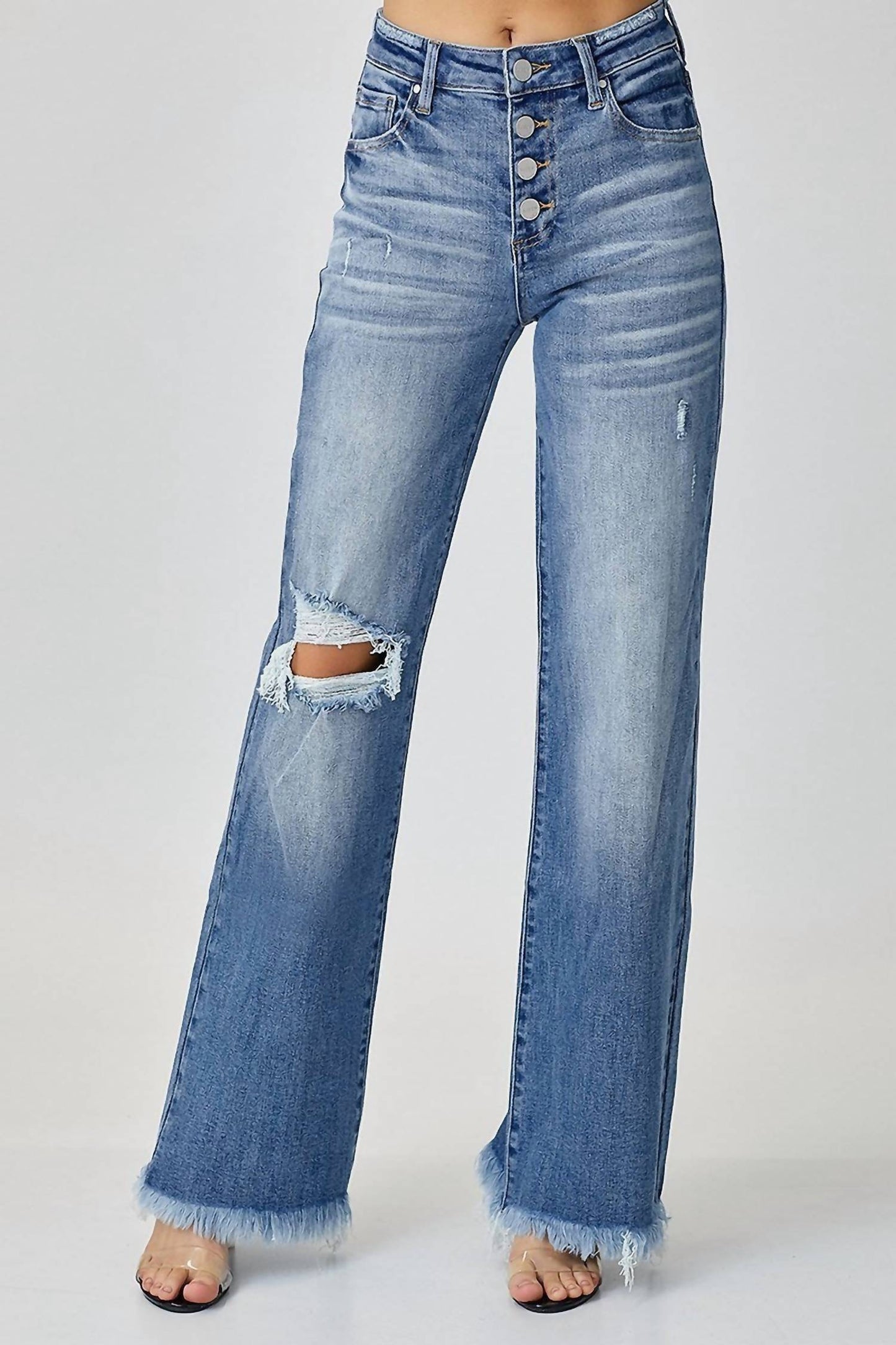 Risen - Solice Mid Rise Button Down Wide Leg Jeans