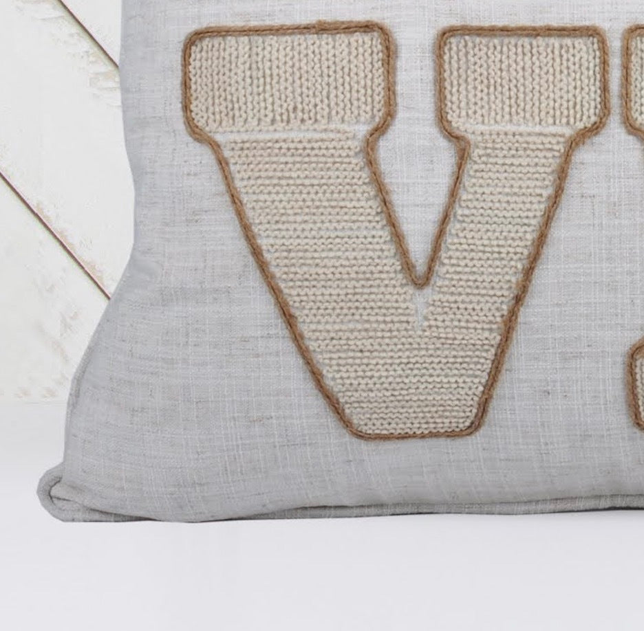 Embroidered Pumpkin “LOVE” Accent Pillow – Rustic Beige Fall Decor