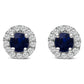 10K White Gold 3.25mm x 3.25mm Round Blue Sapphire and 1/10 Cttw Diamond Halo Stud Earrings (I-J Color, I1-I2 Clarity)
