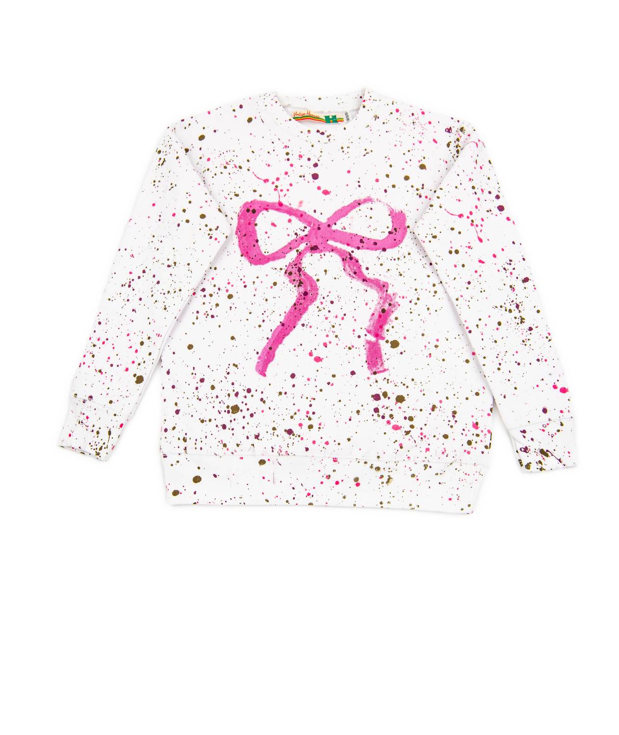 Vintage Havana - Girls Splatter Bow Oversized Crew Sweatshirt
