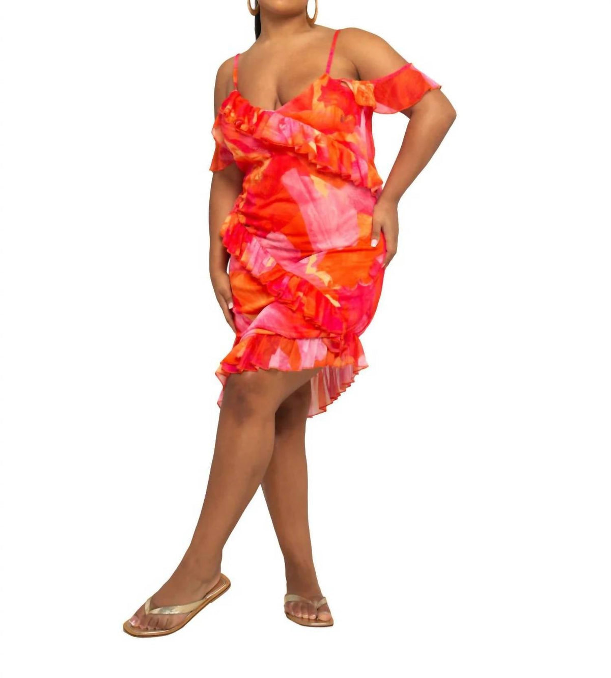 Fashion Szn Curve - Floral Print Mesh Midi Dress - Plus