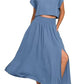 Zenana - Woven Crinkle Gauze Crop Tee And Skirt Set