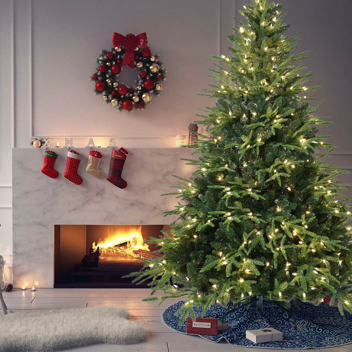 4ft Pre-Lit Artificial Christmas Tree with 150 Warm White Lights – Hinged Branches