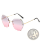Diamond Studded Rimless Polygonal Gradient Sunglasses