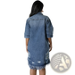 Distressed Frayed Hem Denim Midi Shirt Dress