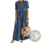 Distressed Multi Buckle Tiered Denim Maxi Shirt Dress