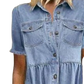 Distressed Multi Buckle Tiered Denim Maxi Shirt Dress