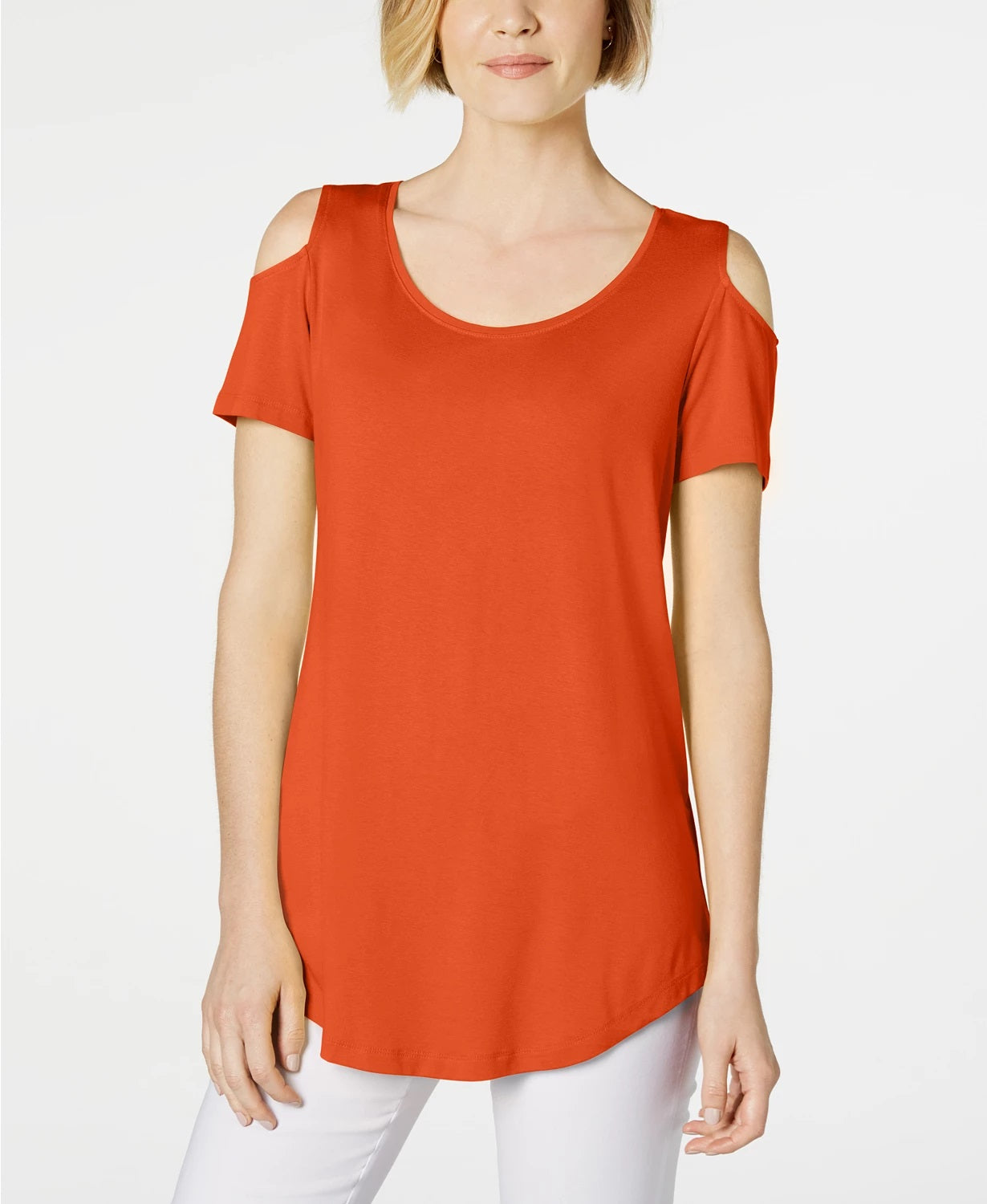 JM Women's Collection Cold-Shoulder Swing T-Shirt Orange Size XX Large