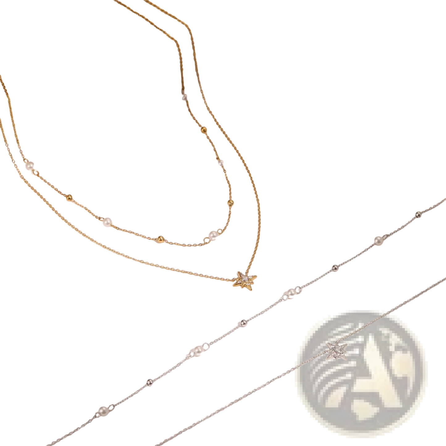 Double Layer 18k Gold Star and Pearl Stainless Steel Necklace