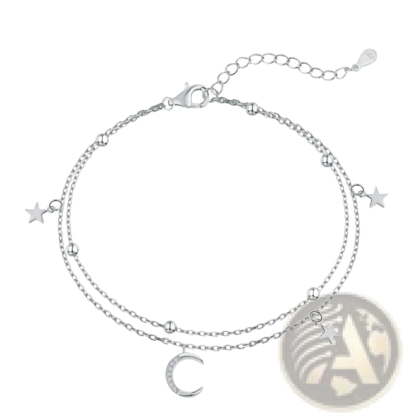 Double Layer Silver Moon and Star Crystal Anklet Bracelet