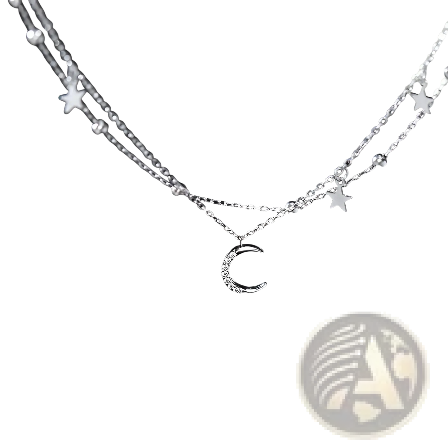 Double Layer Silver Moon and Star Crystal Anklet Bracelet