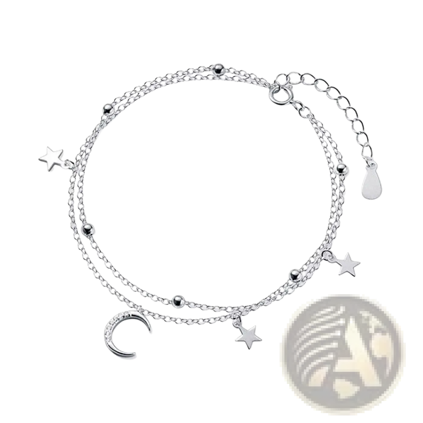 Double Layer Silver Moon and Star Crystal Anklet Bracelet