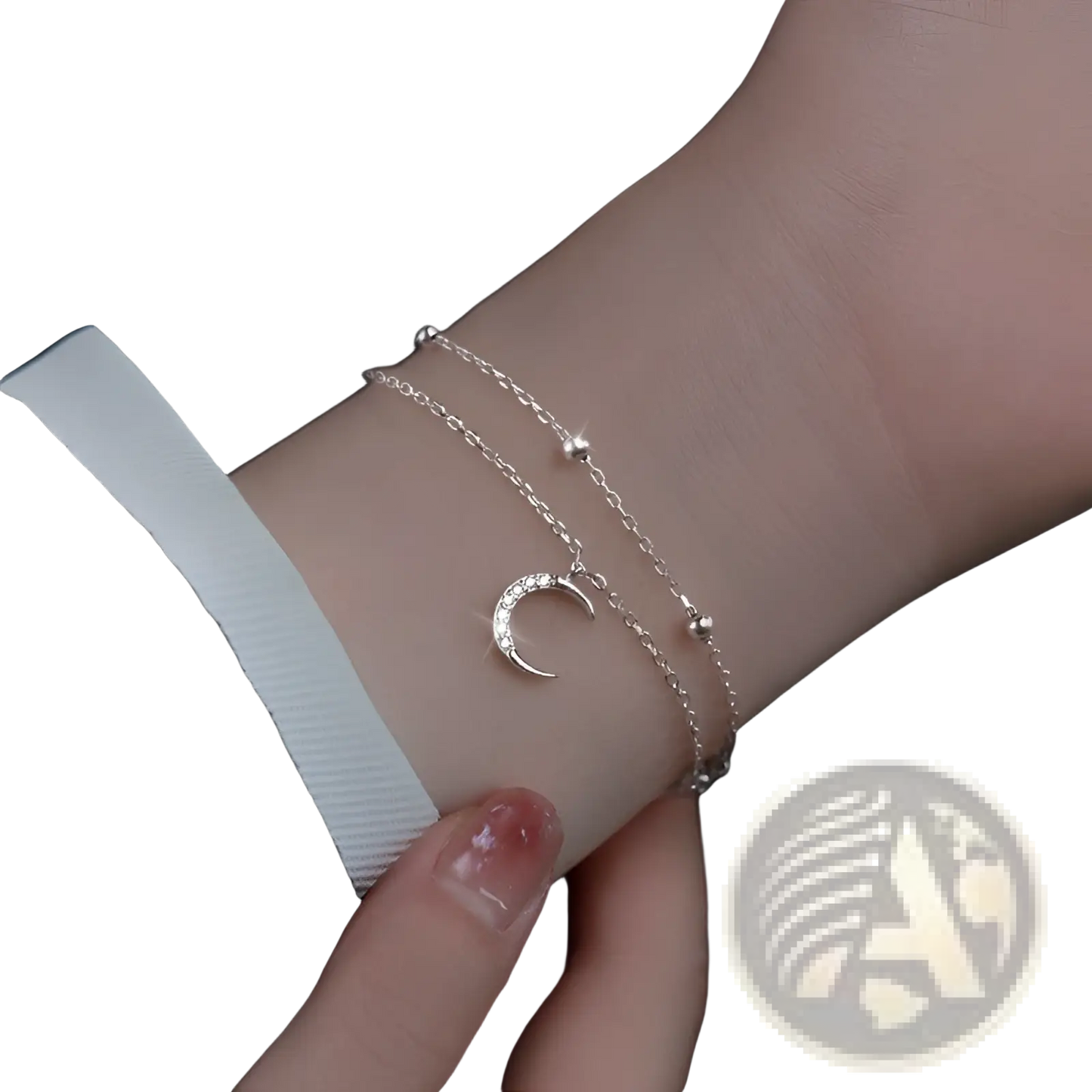 Double Layer Silver Moon and Star Crystal Anklet Bracelet