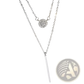 Double Layer Silver Pave Zircon Round and Bar Pendant Necklace