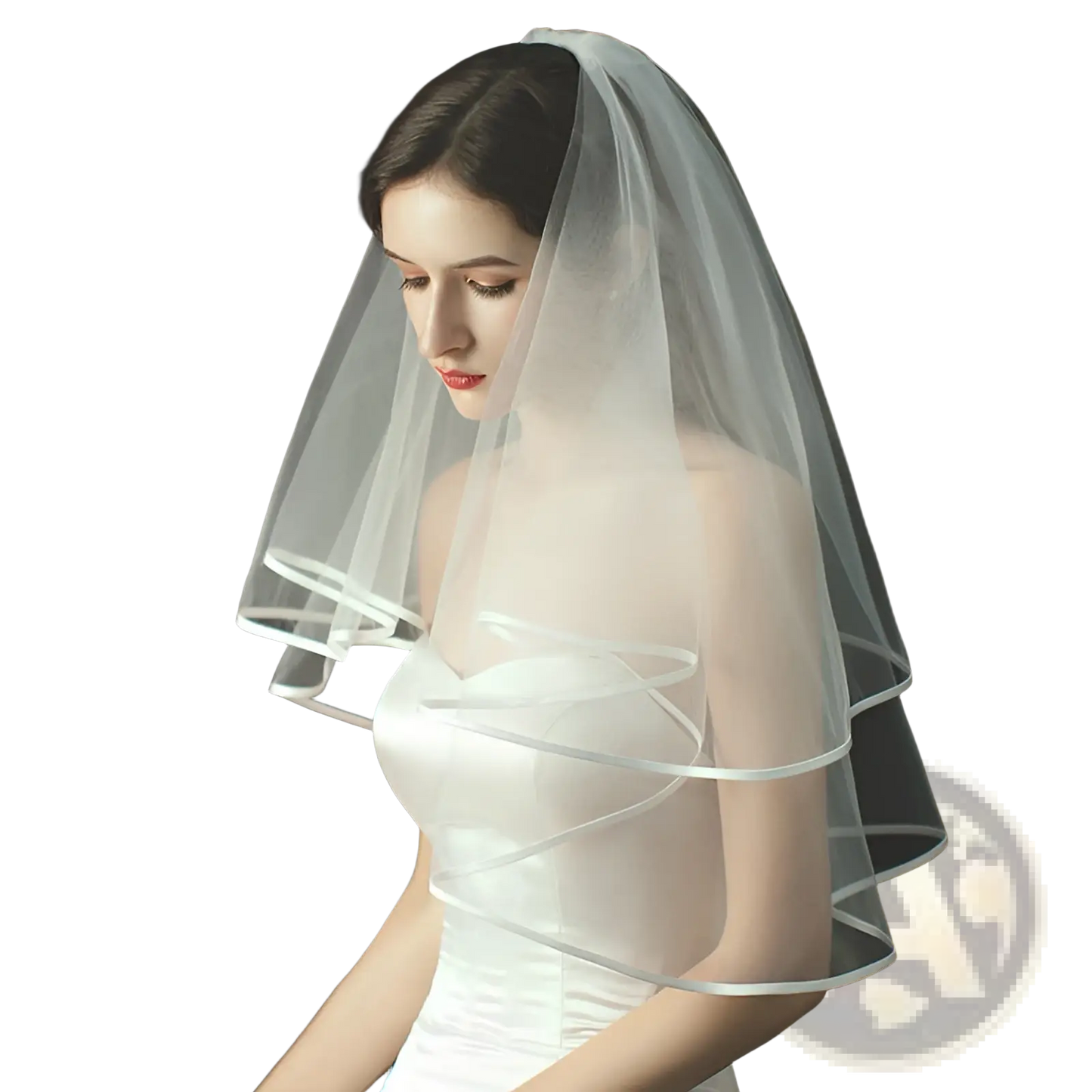 Double Layer White Tulle Short Veil with Hair Comb