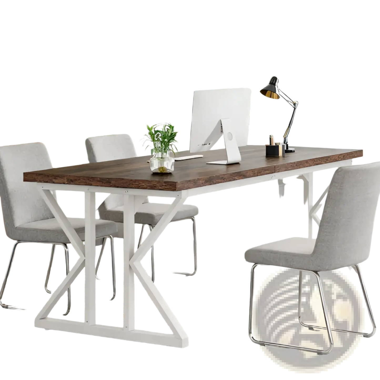 Double Monitor Desk 78 Inch Two Person Dark Wood White x Leg