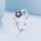925 Sterling Silver Oxidized Flower Design Ring with Pavé Setting CZ