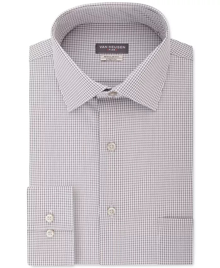 Van Heusen Men's Classic/Regular Fit Flex Collar Stretch Check Dress Shirt Gray Size 32-33