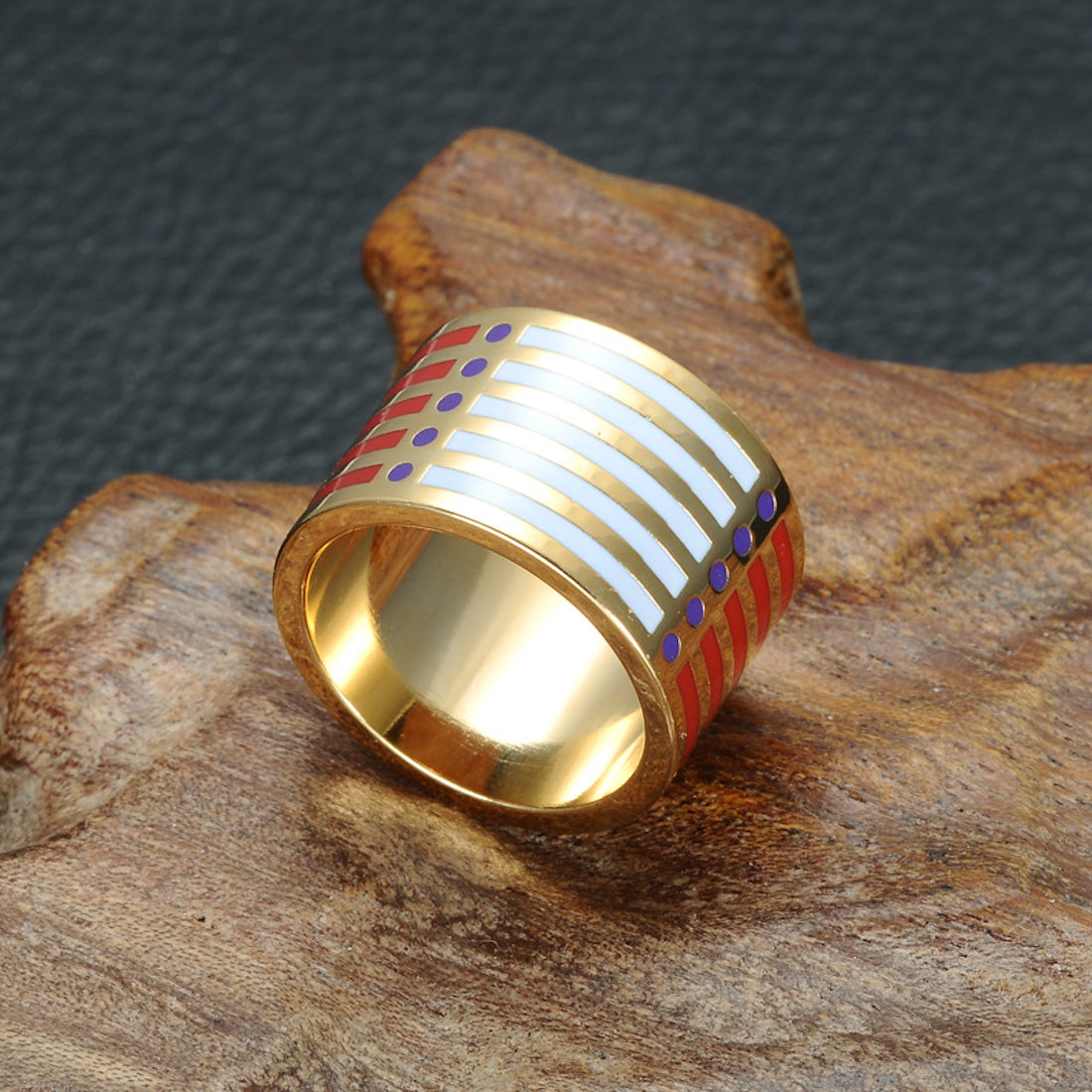 Homvare Women’s Gold Plated Handmade Enamel Ring Size 6