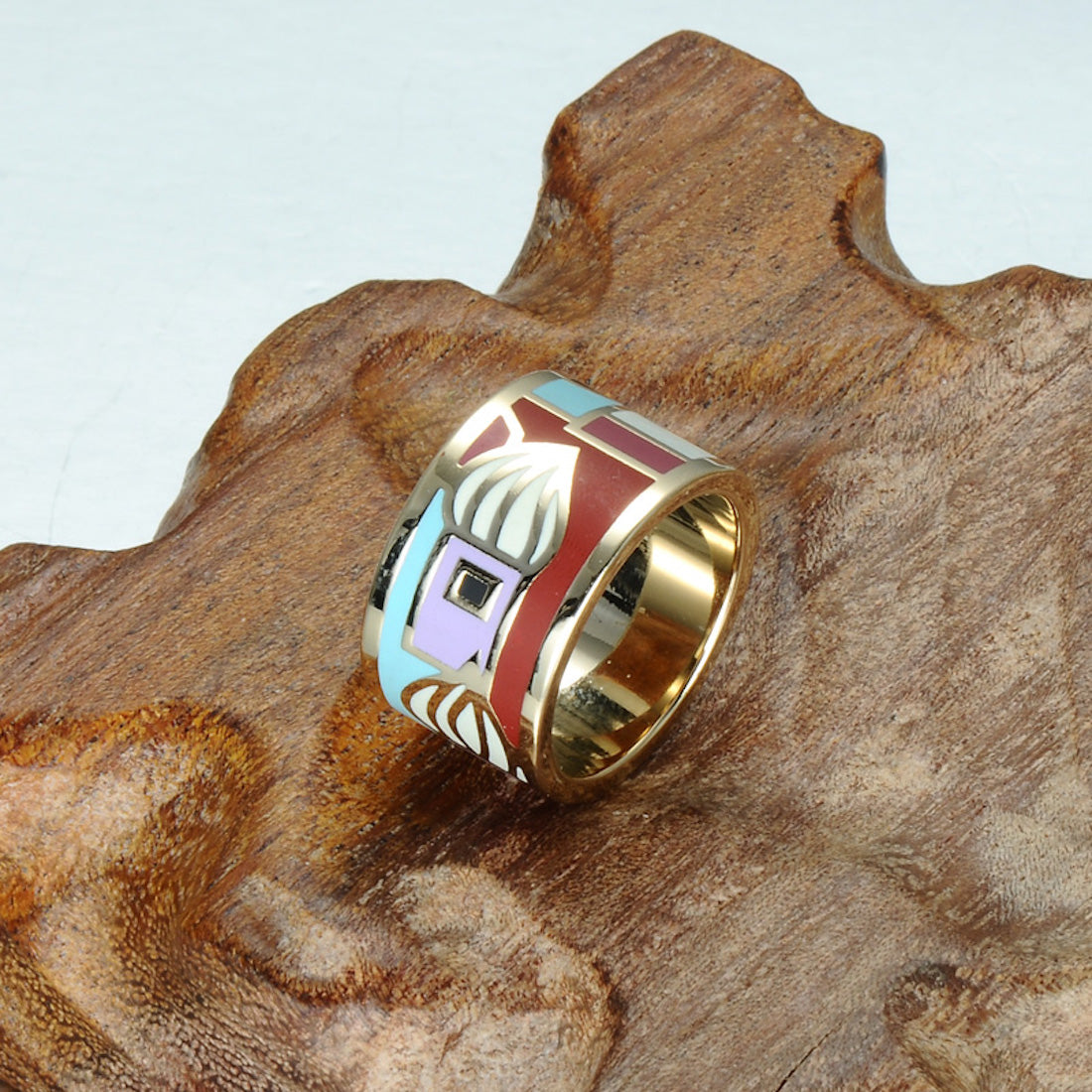 Homvare Women’s Gold Plated Handmade Enamel Ring Size 6