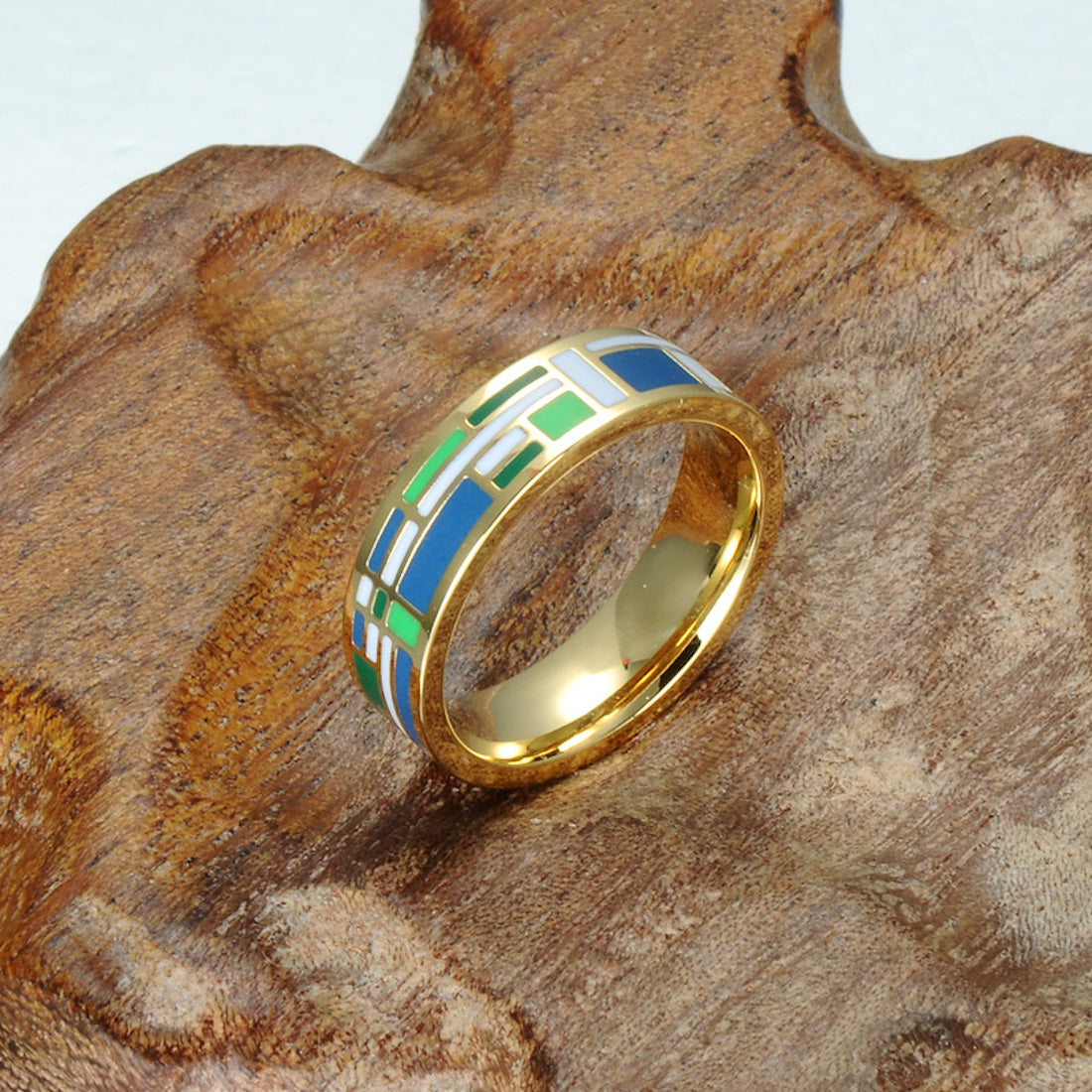 Homvare Women’s Gold Plated Handmade Enamel Ring Size 8
