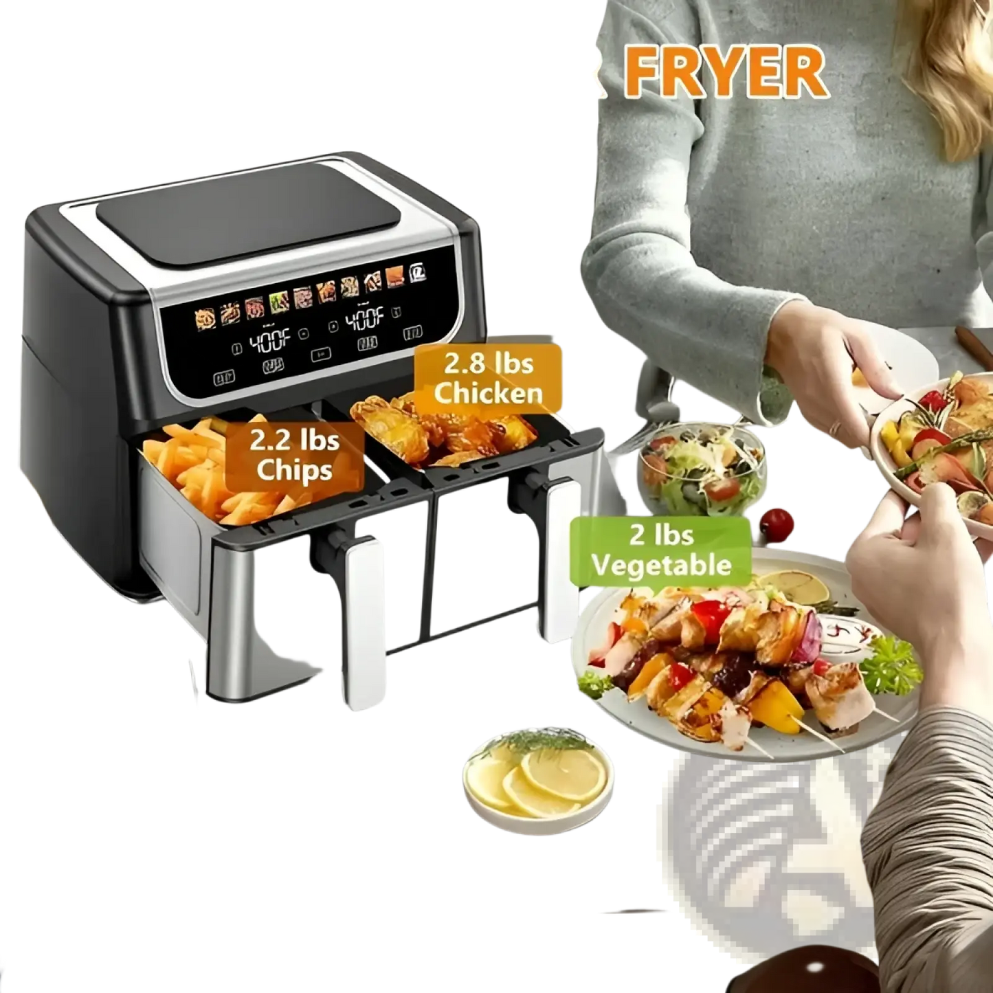 Dual Basket Air Fryer 9.5 Quart with 10 Presets