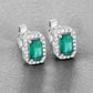 0.91 Carat Genuine Zambian Emerald and White Diamond 14K White Gold Earrings