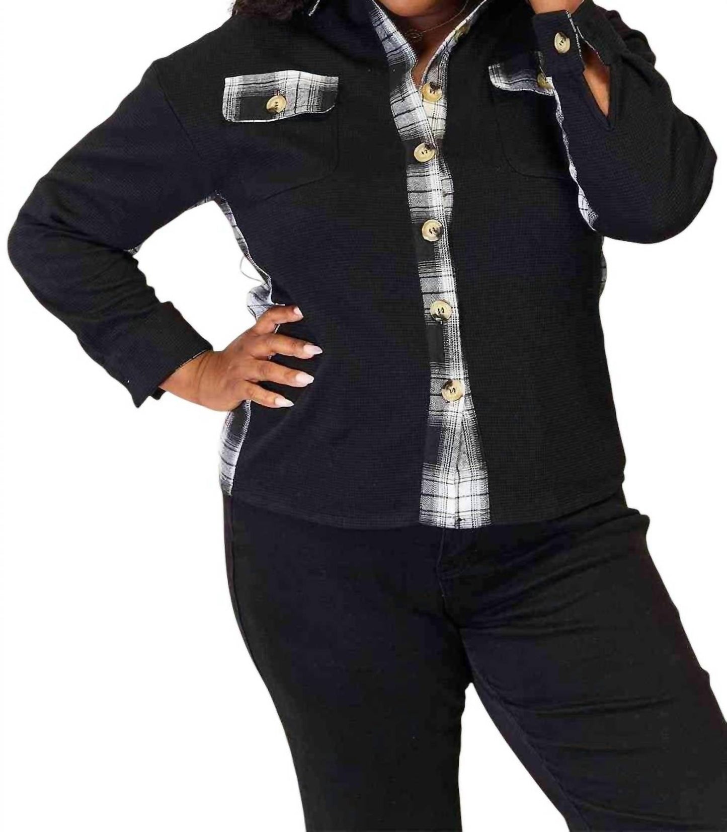 Double Take - Chic Plaid Drop Shoulder Jacket