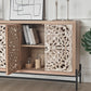 4 Door Wood Cabinet, Vintage Carved Wood with Metal Base