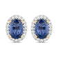 2.16 Carat Genuine Blue Sapphire and White Diamond 14K Yellow Gold Earrings