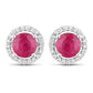 1.22 Carat Genuine Ruby and White Diamond 14K White Gold Earrings