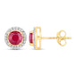 1.22 Carat Genuine Ruby and White Diamond 14K Yellow Gold Earrings