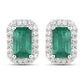 0.91 Carat Genuine Zambian Emerald and White Diamond 14K White Gold Earrings