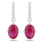 1.75 Carat Genuine Ruby and White Diamond 10K White Gold Earrings