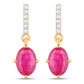 1.75 Carat Genuine Ruby and White Diamond 14K Yellow Gold Earrings