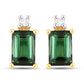 1.24 Carat Genuine Green Tourmaline and White Diamond 14K Yellow Gold Earrings