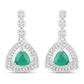 1.39 Carat Genuine Zambian Emerald and White Diamond 14K White Gold Earrings