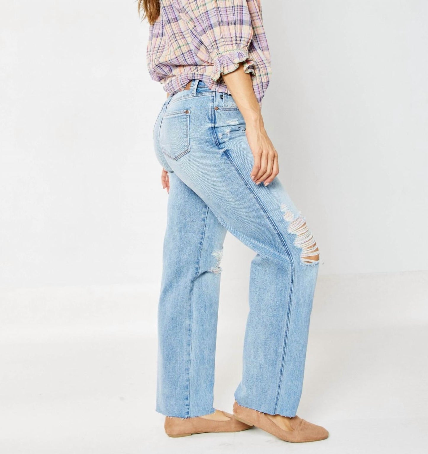 Judy Blue - High Waisted Rigid Magic 90's Destroy Straight Jeans