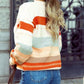 1 The Woman - Crew Neck Drop Shoulder Striped Color Block Sweater
